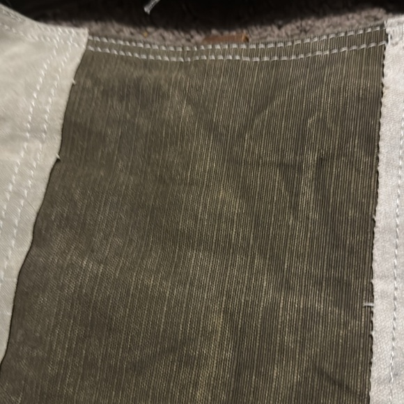 NWT-Shabby Chic Cloth Exterior Patchwork Crossbody Bag-Tan/Olive-Brown Trim - Picture 13 of 16